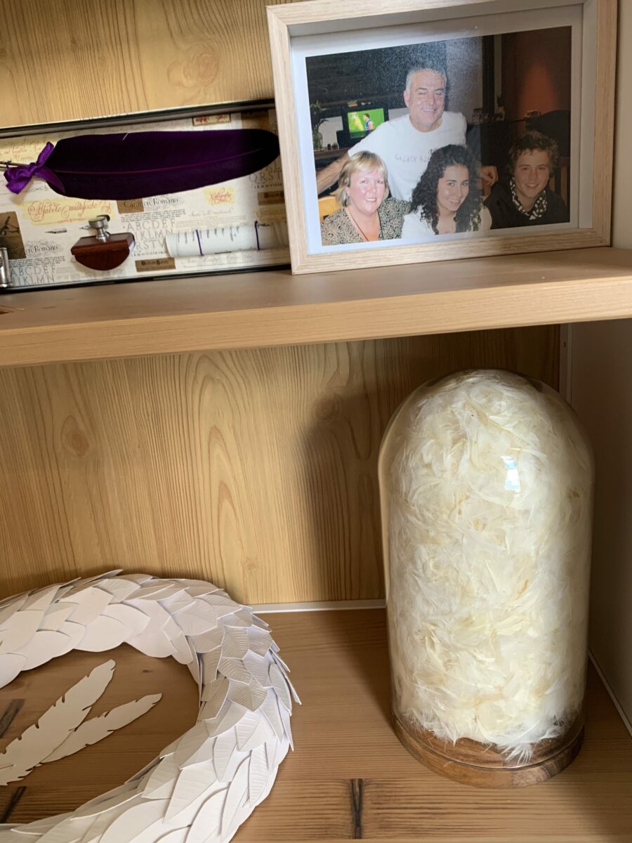 A photo of Kerry’s family on her book shelf